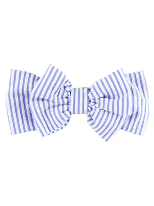 Periwinkle Blue Seersucker Swim Bow Headband Ruffle Butts