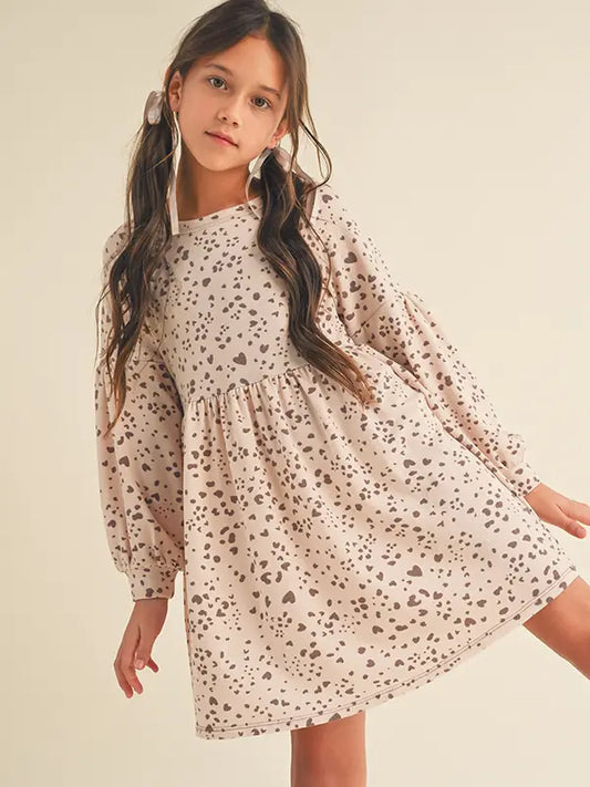 Long sleeve heart animal print dress heart and arrow