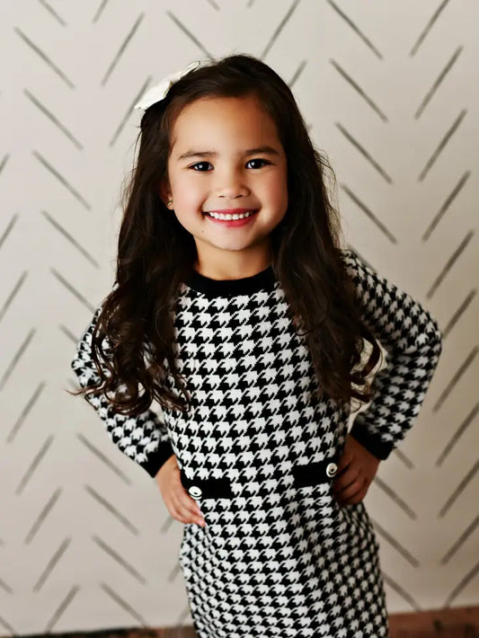 Kids Houndstooth Check Fall Sweater Button Dress Wren & James