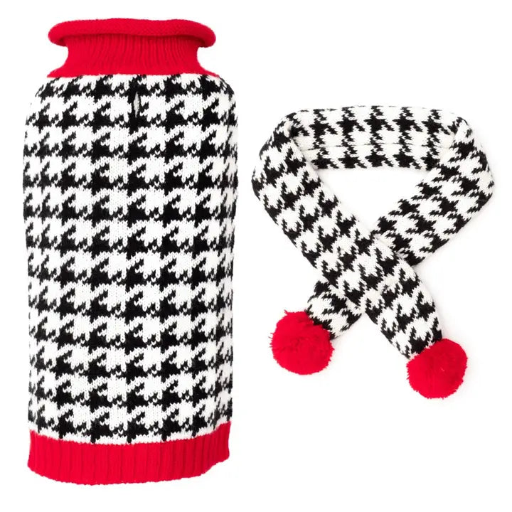 Houndstooth Sweater & Scarf Set The Worthy Dog