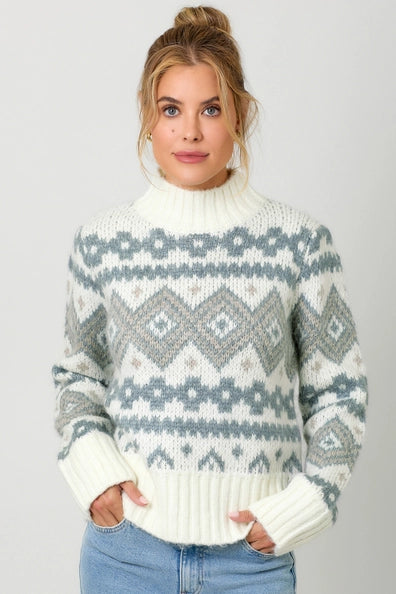 Fair Isle Mock Neck Sweater The Druzy Rose