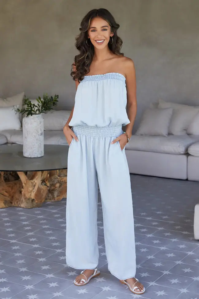 Tencel Smocked Tube-Top Jumpsuit MILIO MILANO