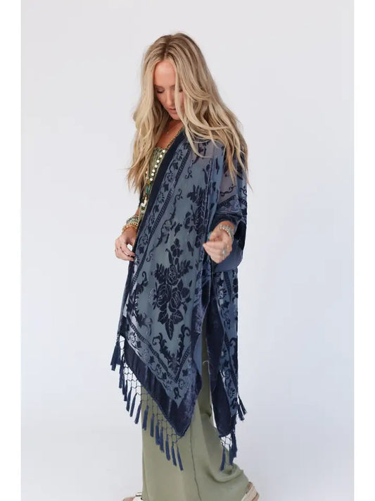 Crushin' On You Velvet Kimono - Navy Blue Three Bird Nest