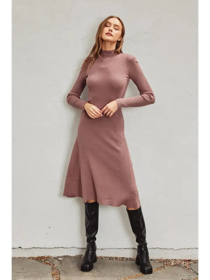 Turtleneck Flared Midi Knit Dress Dress Forum