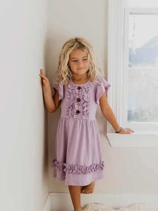 Kids Pastel Lavender Ruffle Button Dress The Druzy Rose