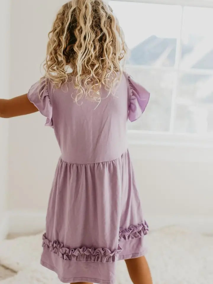 Kids Pastel Lavender Ruffle Button Dress The Druzy Rose