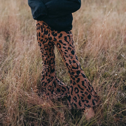 Leopard Denim Flare Pants Oopsie Daisy