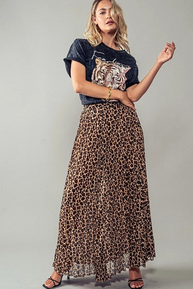 Leopard Print Pleated Maxi Skirt fashion week