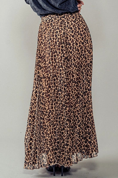 Leopard Print Pleated Maxi Skirt fashion week