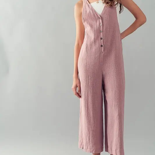 Sleeveless Button Jumpsuit MAUVE The Druzy Rose