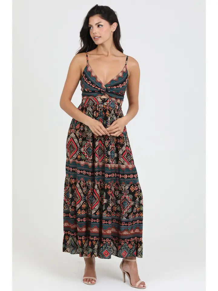 V Neck Twist Front Cut Out Maxi Dress ANGIE