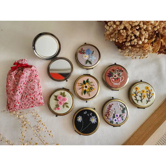 Floral Embroidered Compact Mirror Quince Fables