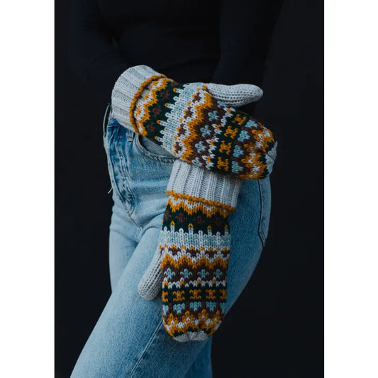 Gray & Multicolored Patterned Mittens The Druzy Rose