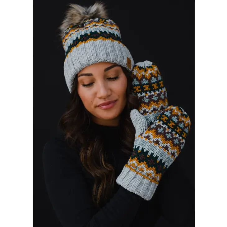 Gray & Multicolored Patterned Mittens The Druzy Rose