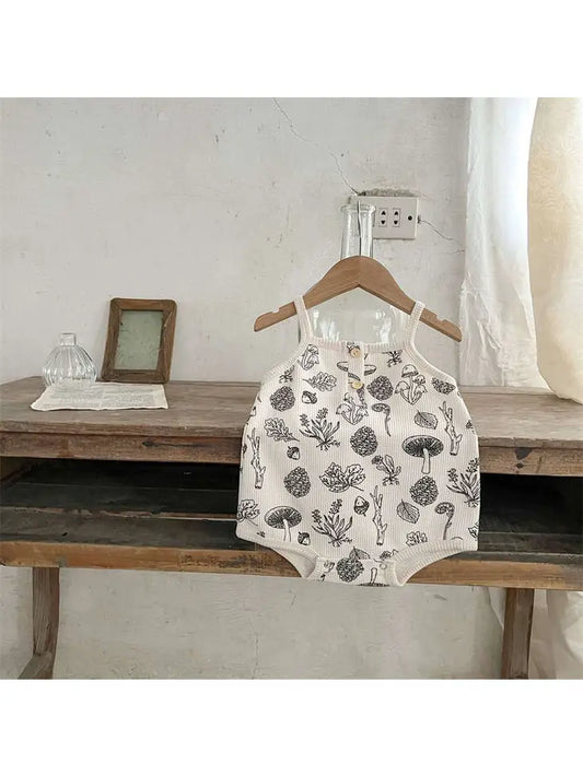 Cotton Mushroom Print Sling Romper Howkidsss