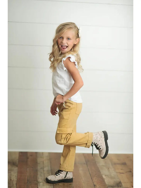 Kids Mustard Khaki Denim Cargo Jean Pants With Pockets Oopsie Daisy