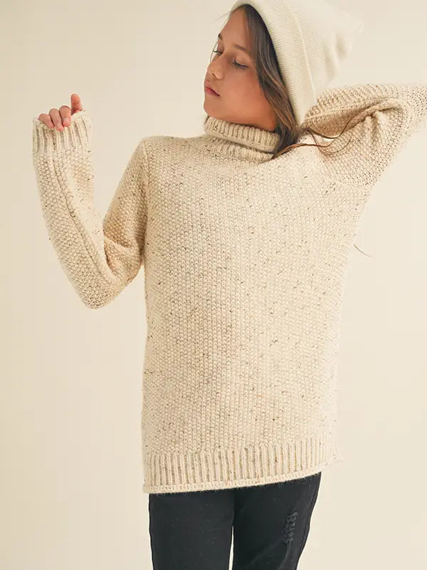 LONG LINED TURTLE NECK SWEATER NATURAL heart and arrow