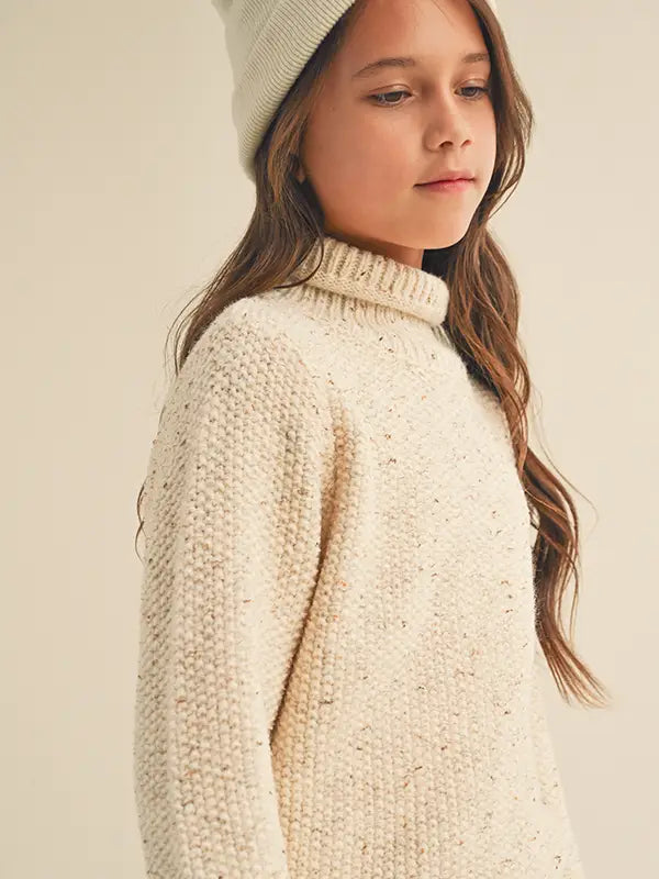 LONG LINED TURTLE NECK SWEATER NATURAL heart and arrow