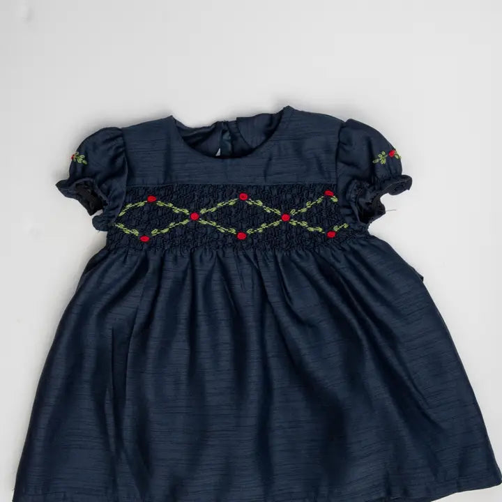 Floral Smocked Silk Navy  Baby & Toddler Girl Dress Julius Berger & Carriage Boutique