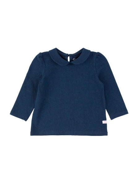 Girls Dark Navy Peter Pan Collar Long Sleeve Top Ruffle Butts