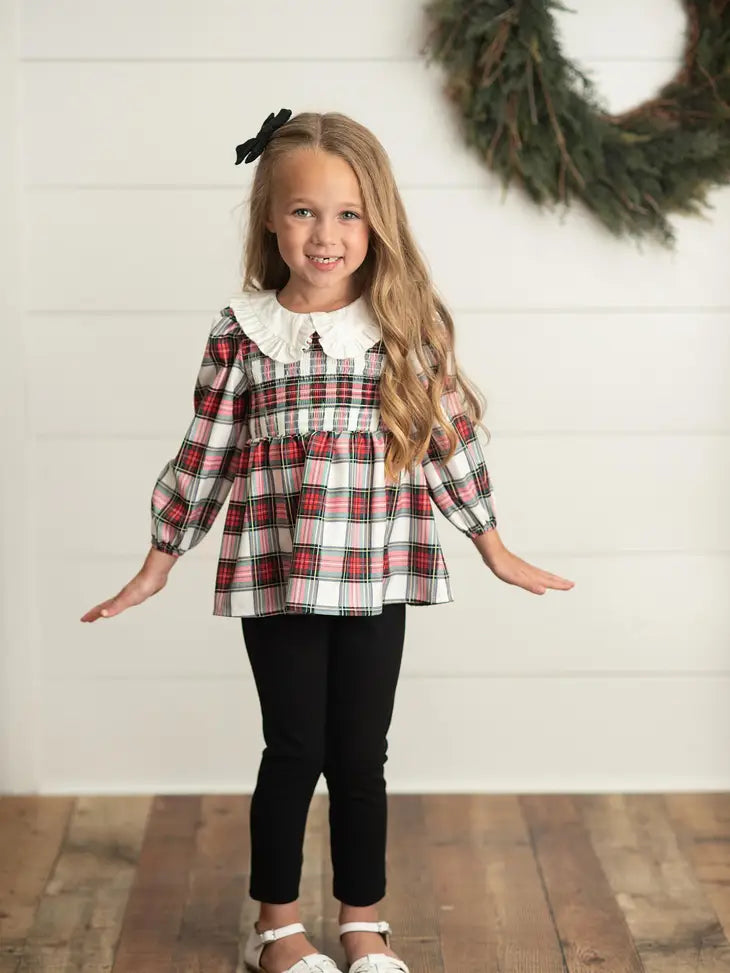 Kids Plaid Smocked Holiday Button Back Two Piece Set Wren & James