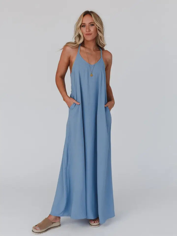 Oasis Pocket Maxi Dress - Dusty Blue The Druzy Rose