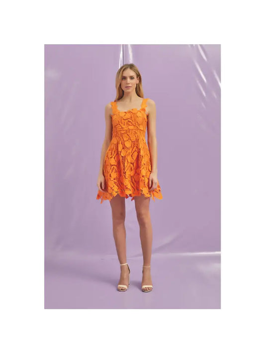 SLEEVELESS LACE MINI DRESS ORANGE LENA