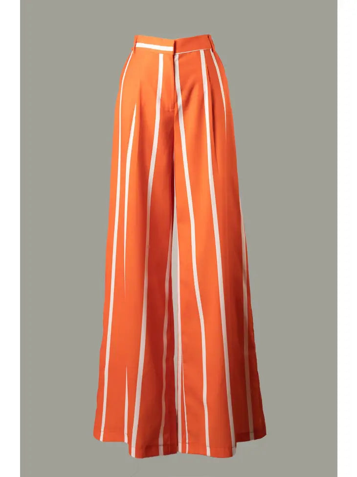 Wide Leg Striped Trousers Orange The Druzy Rose