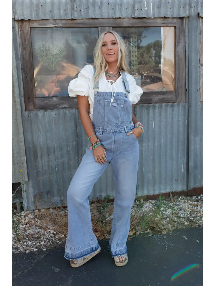 Cali Dream Denim Overalls - Light Wash Three Bird Nest