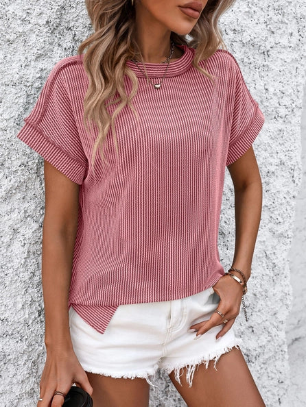 Textured Stripe Short Sleeve Top epretty