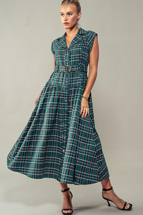 Dashing Plaid Belted A Line Dress Urban Daizy