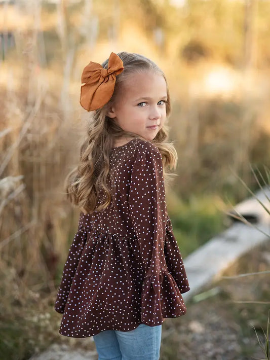 Kids Brown Polka Dot Hi Lo Ruffle Fall Shirt The Druzy Rose