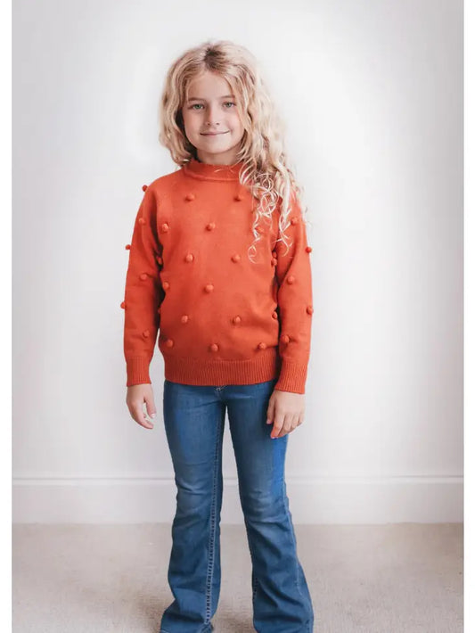 Kids Rust Pom Pom Fall Winter Sweater Adorable Sweetness