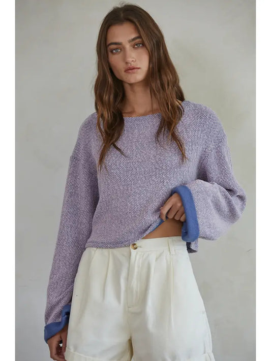 Knit Round Neck Long Sleeve Pullover Top Lavender By Together