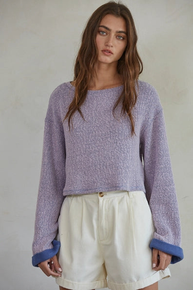 Knit Round Neck Long Sleeve Pullover Top Lavender By Together