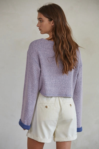 Knit Round Neck Long Sleeve Pullover Top Lavender By Together