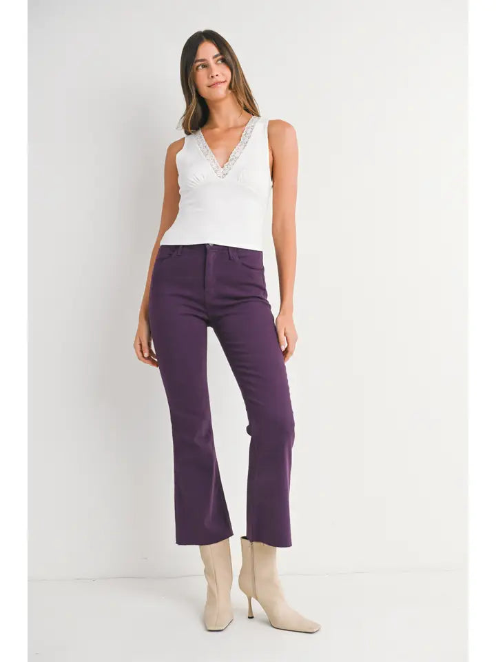 Purple - High Rise Tonal Crop Flare JUST BLACK DENIM