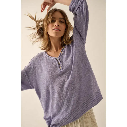 Lightweight Knit Oversized Roll-Up Henley Sweater Promesa USA