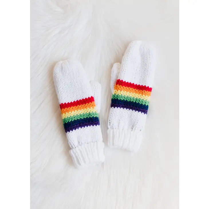 White & Rainbow Striped Mittens Panache Apparel Co.