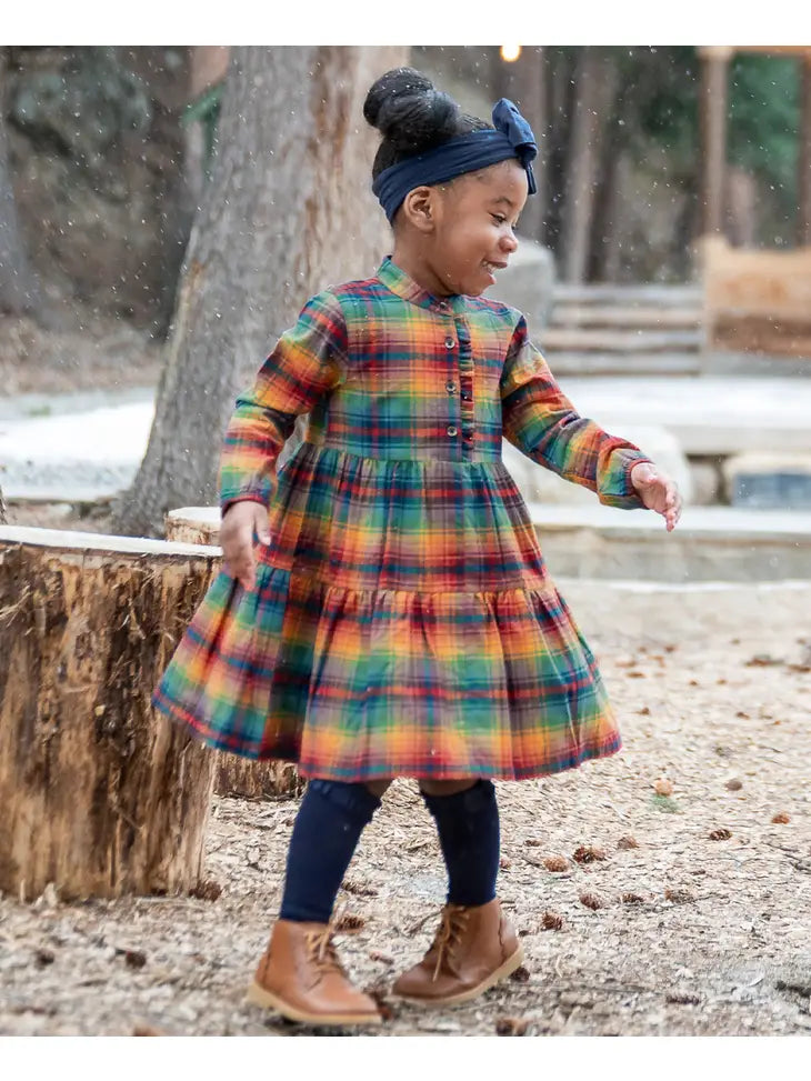 Storybook Rainbow Plaid Ruffle Henley Tiered Dress Ruffle Butts