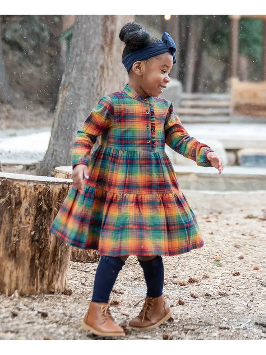 Storybook Rainbow Plaid Ruffle Henley Tiered Dress Ruffle Butts