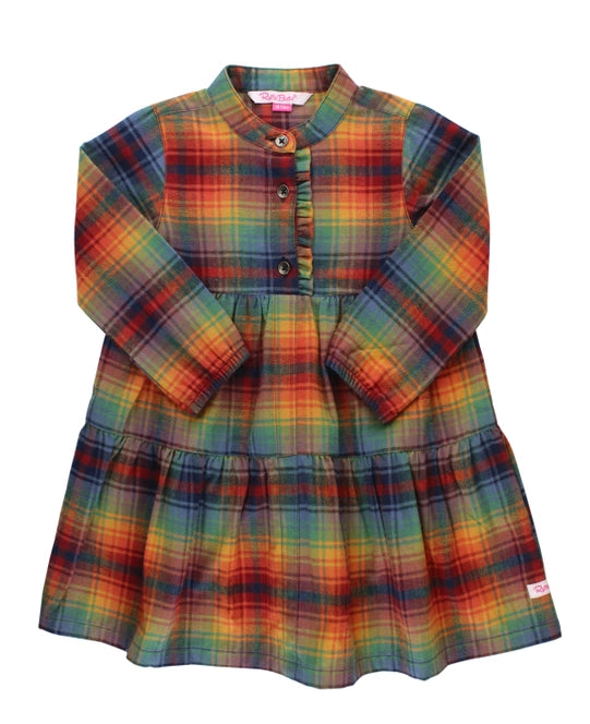 Storybook Rainbow Plaid Ruffle Henley Tiered Dress Ruffle Butts