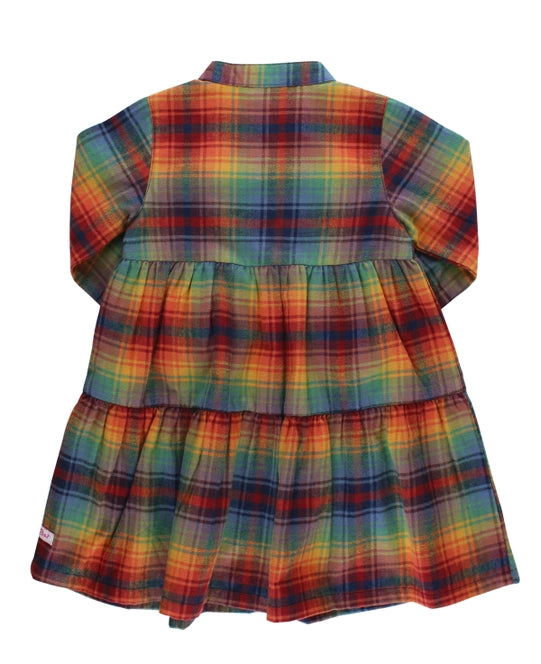 Storybook Rainbow Plaid Ruffle Henley Tiered Dress Ruffle Butts