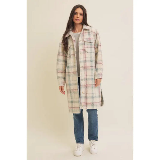 Western Plaid Boucle Oversized Shacket with Pockets in february