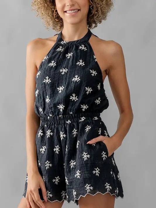 HALTER NECK FLORAL PRINT ROMPER The Druzy Rose