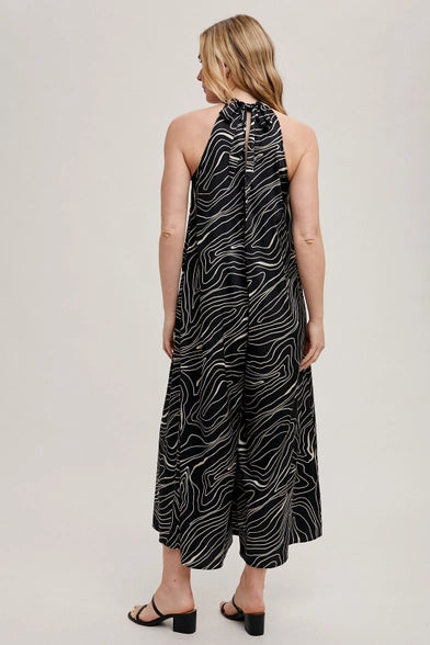 Geo Print Mock Neck Wide Leg Jumpsuit Fun2Fun