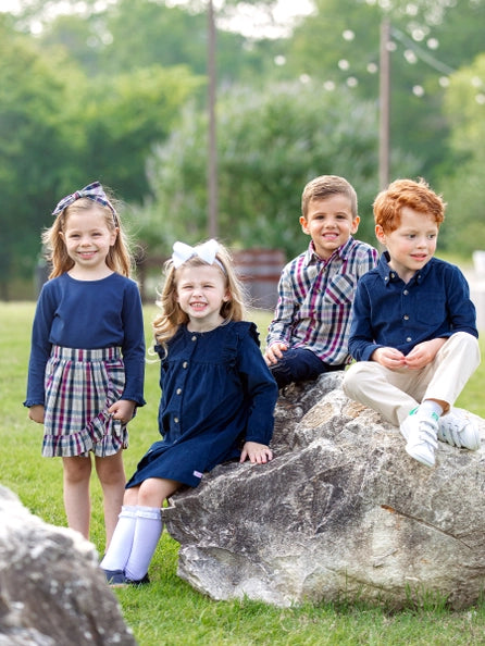 Girls Dark Navy Peter Pan Collar Long Sleeve Top Ruffle Butts