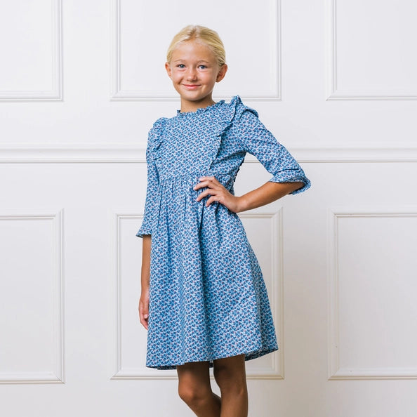 Girls Blue Ruffle Trim Dress Hope & Henry