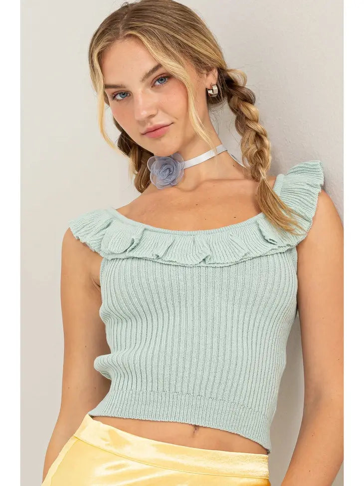 RIBBED RUFFLE CROP TOP HYFVE