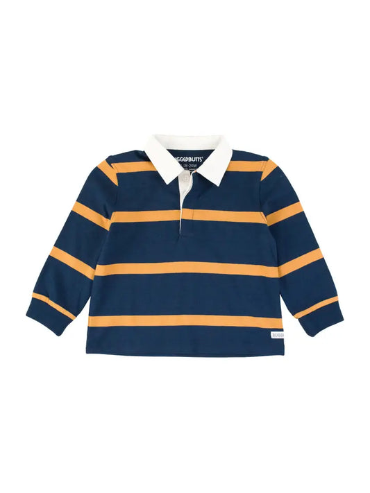 Navy & Honey Wide Stripe Long Sleeve Rugby Polo Ruffle Butts